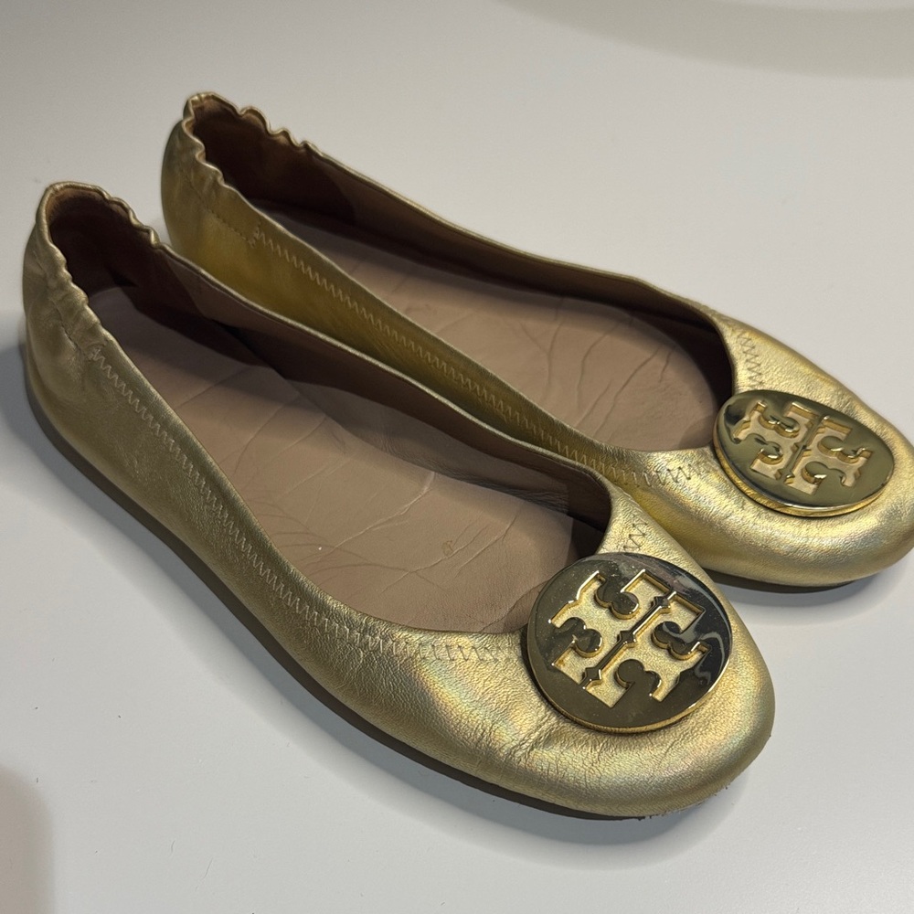 Tory Burch Metallic Gold Flats size 8